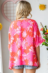 First Love Women's Slit Printed Round Neck Half Sleeve Blouse - Chic & Stylish